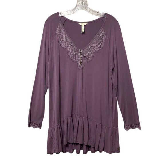 Matilda Jane Purple Peplum Tunic Top Button Lace Detail Long Sleeve Women's Sz L - Picture 1 of 7